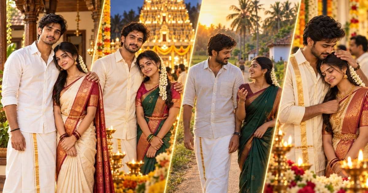 Anna Thangachi Prompt featured image showing Tamil brother and sister in traditional South Indian outfits across multiple family moments