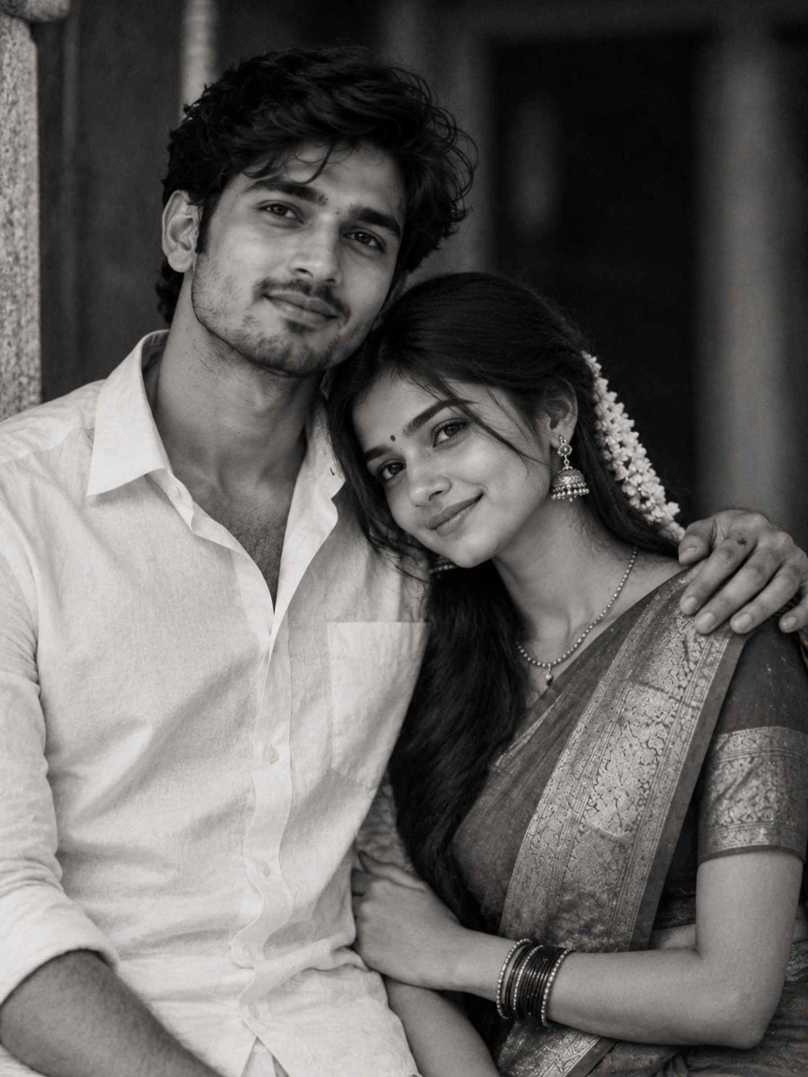 Black and White Emotional Sibling Portrait