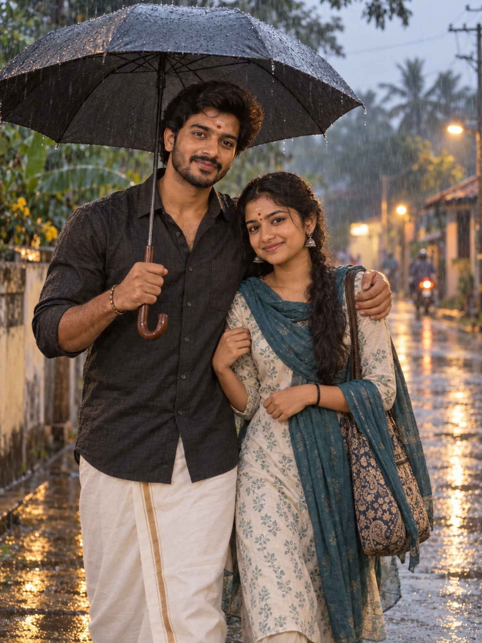 Protective Rainy-Day Sibling Scene