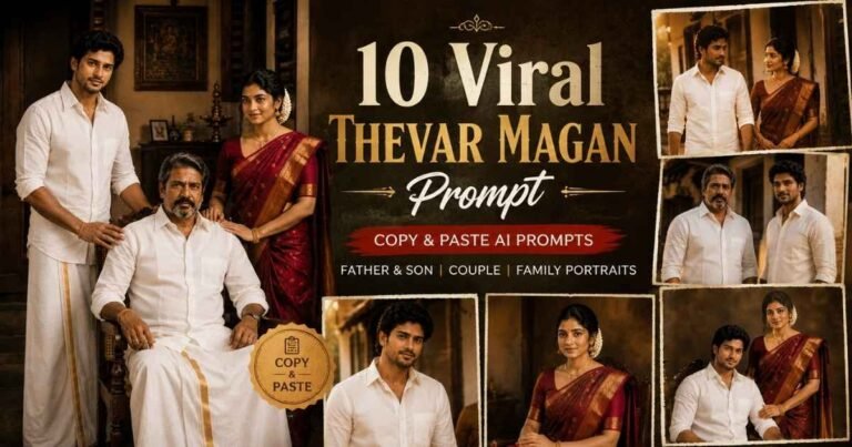 Thevar Magan Prompt featuring father-son, couple and traditional South Indian family AI portraits