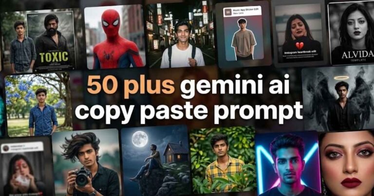Grid showcase of diverse AI portraits generated using gemini ai photo prompts copy paste .