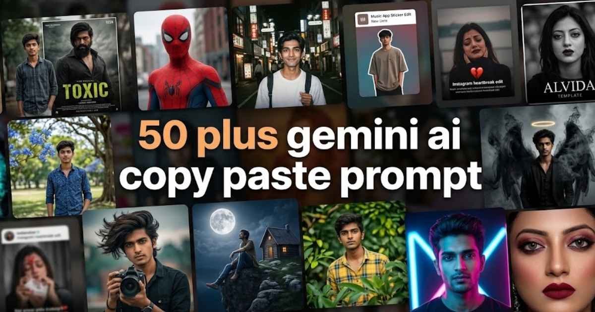 Grid showcase of diverse AI portraits generated using gemini ai photo prompts copy paste .