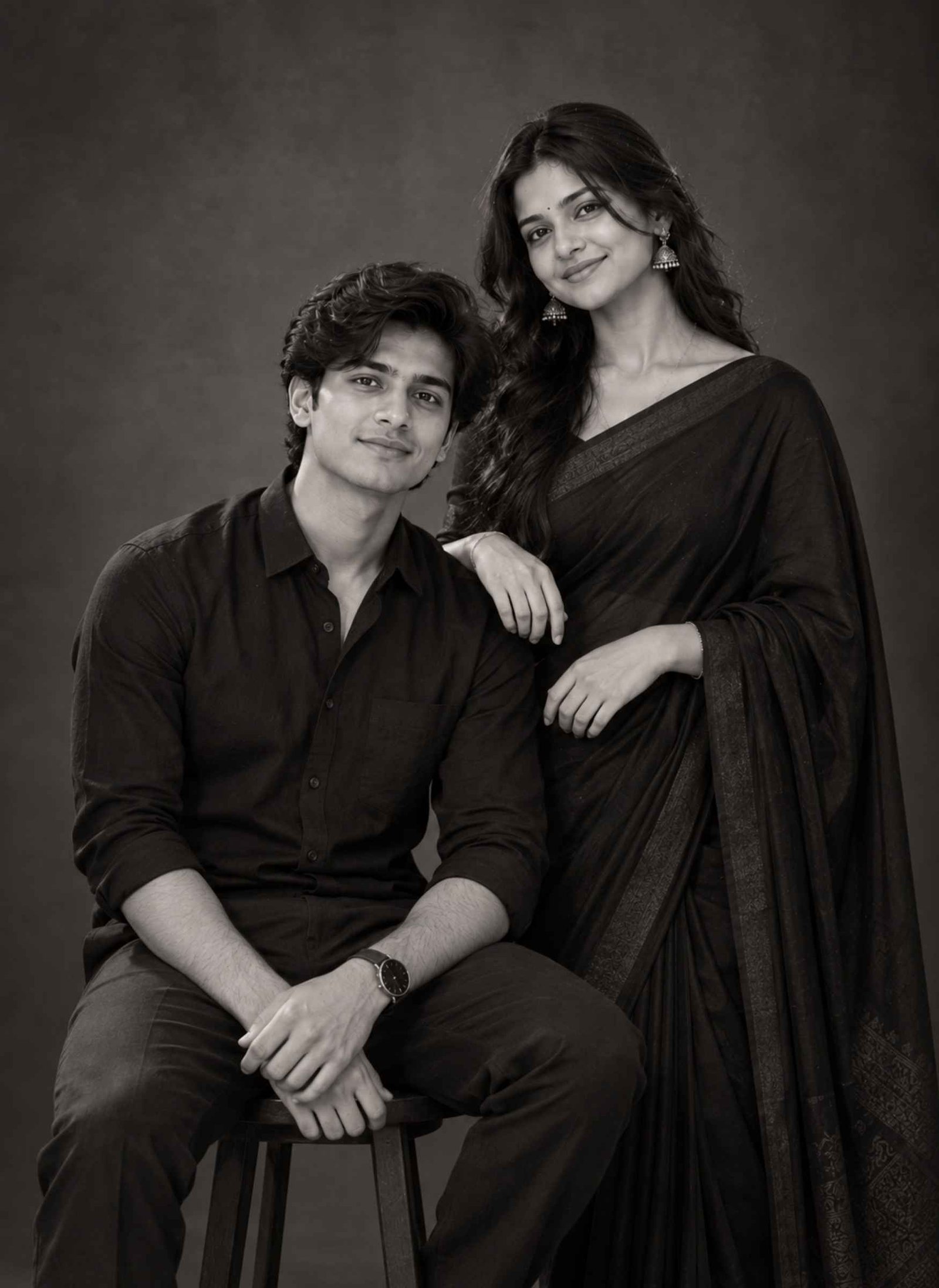Black and White Brother-Sister Studio Portrait