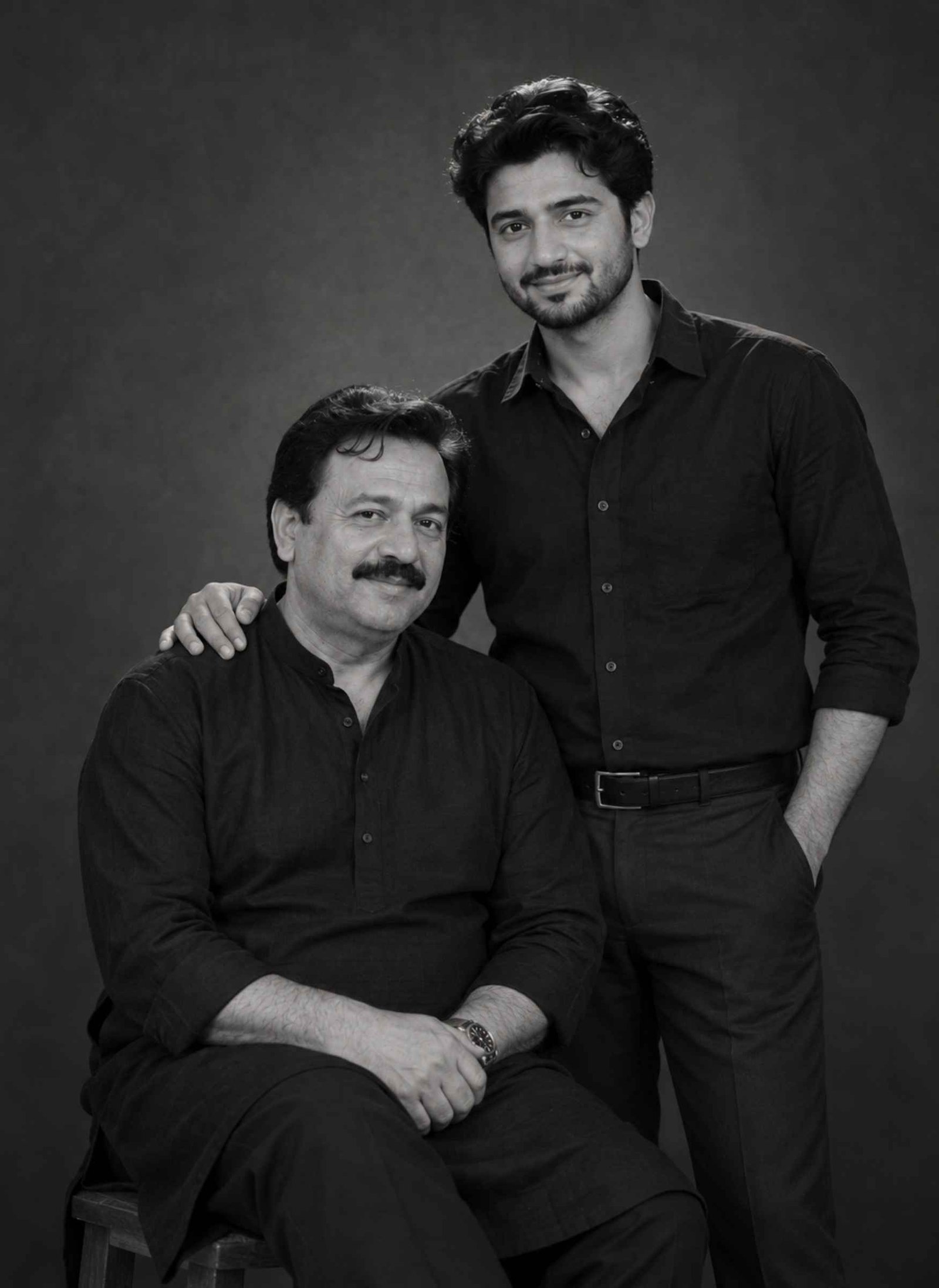 Black and White Father and Son Studio Portrait