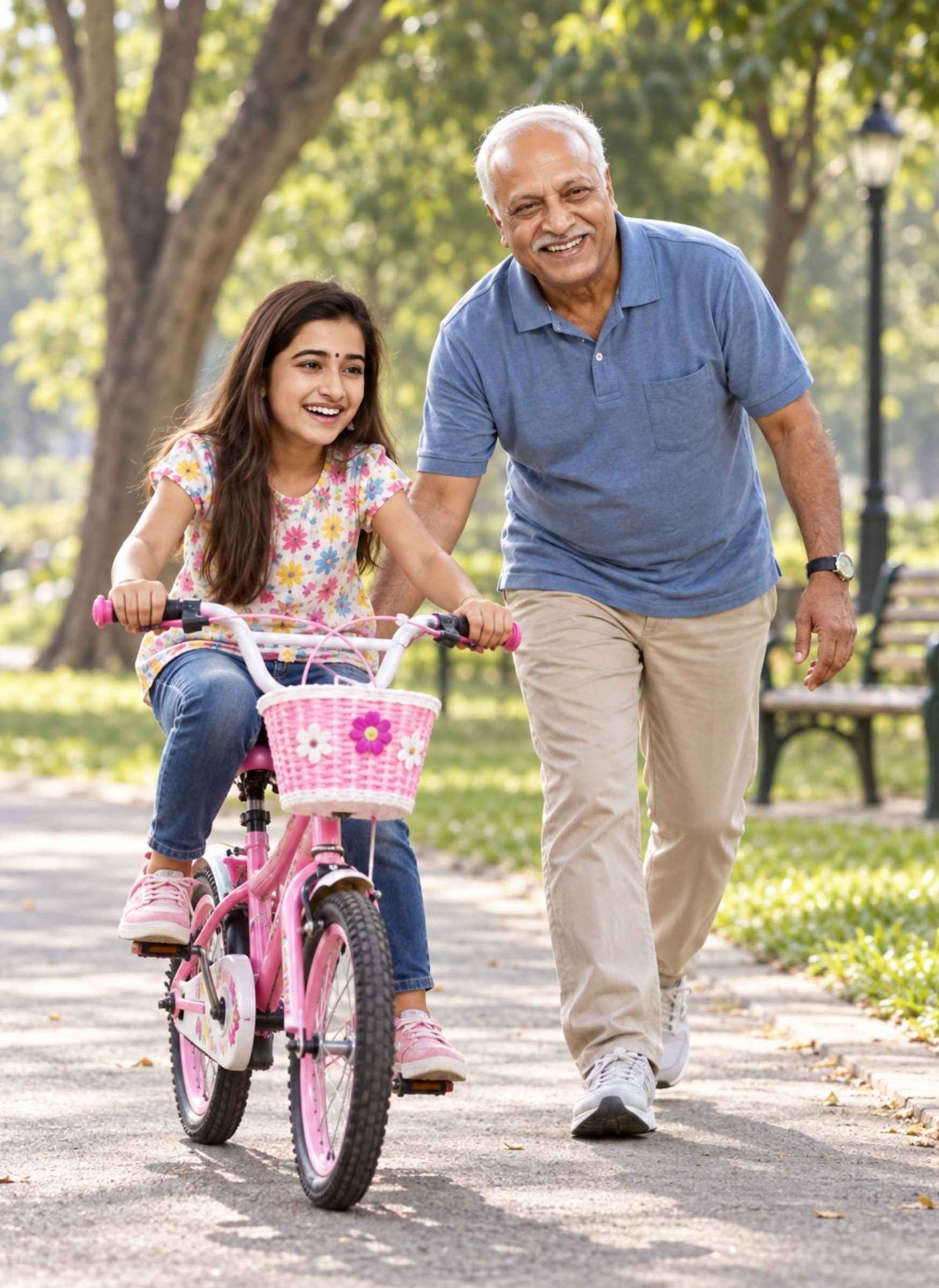 Father Teaching His Little Daughter to Ride a Bicycle