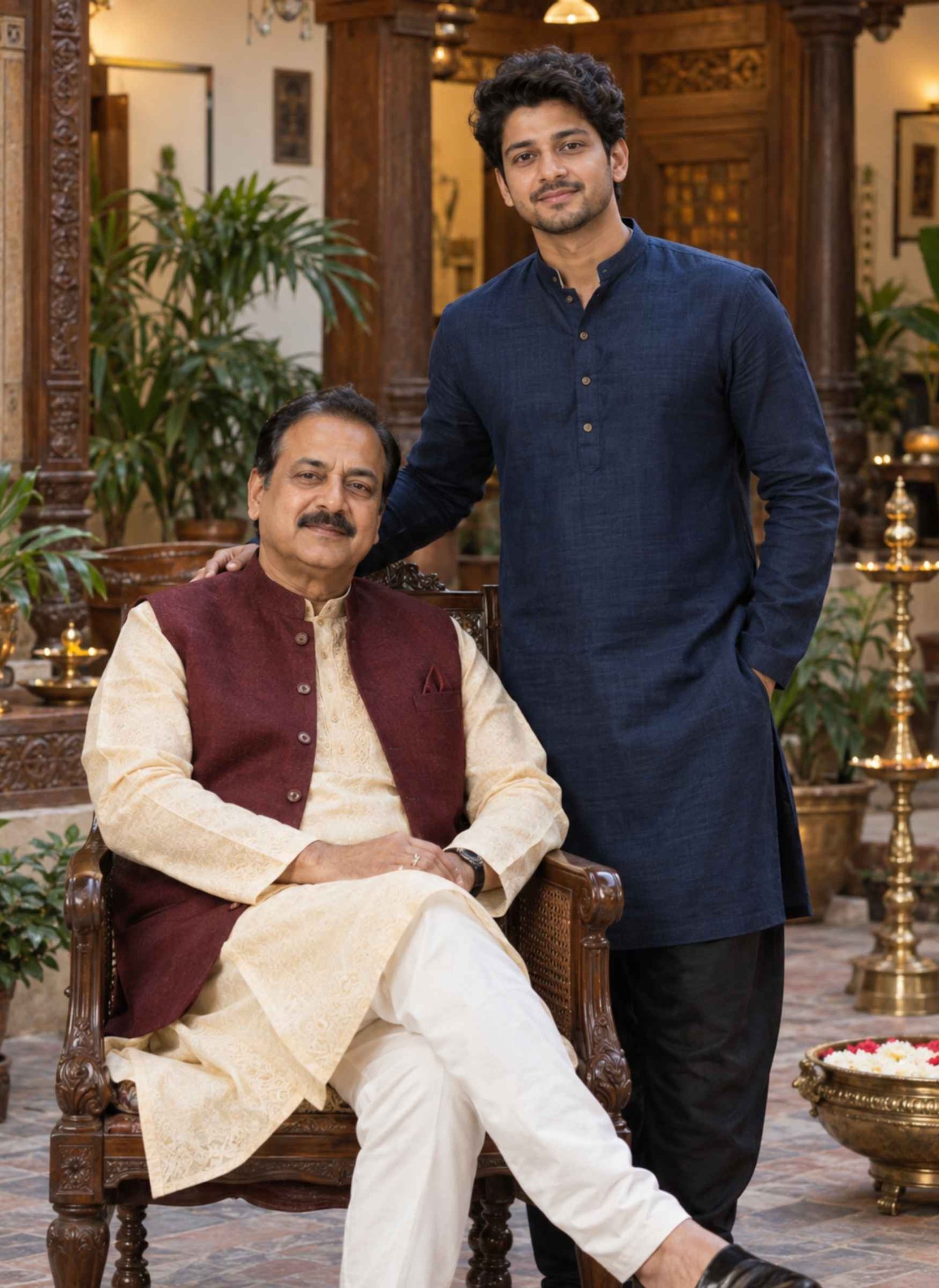 Traditional Indian Father and Adult Son Portrait