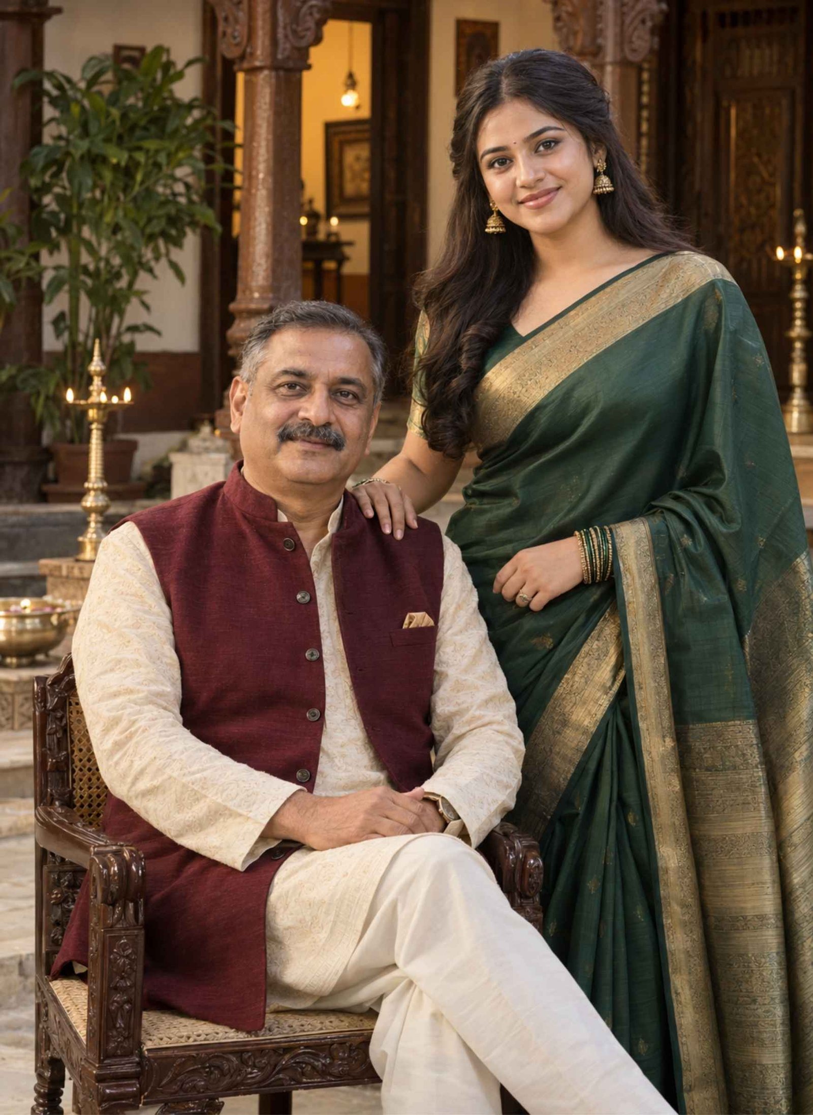 Traditional Indian Father and Daughter Portrait