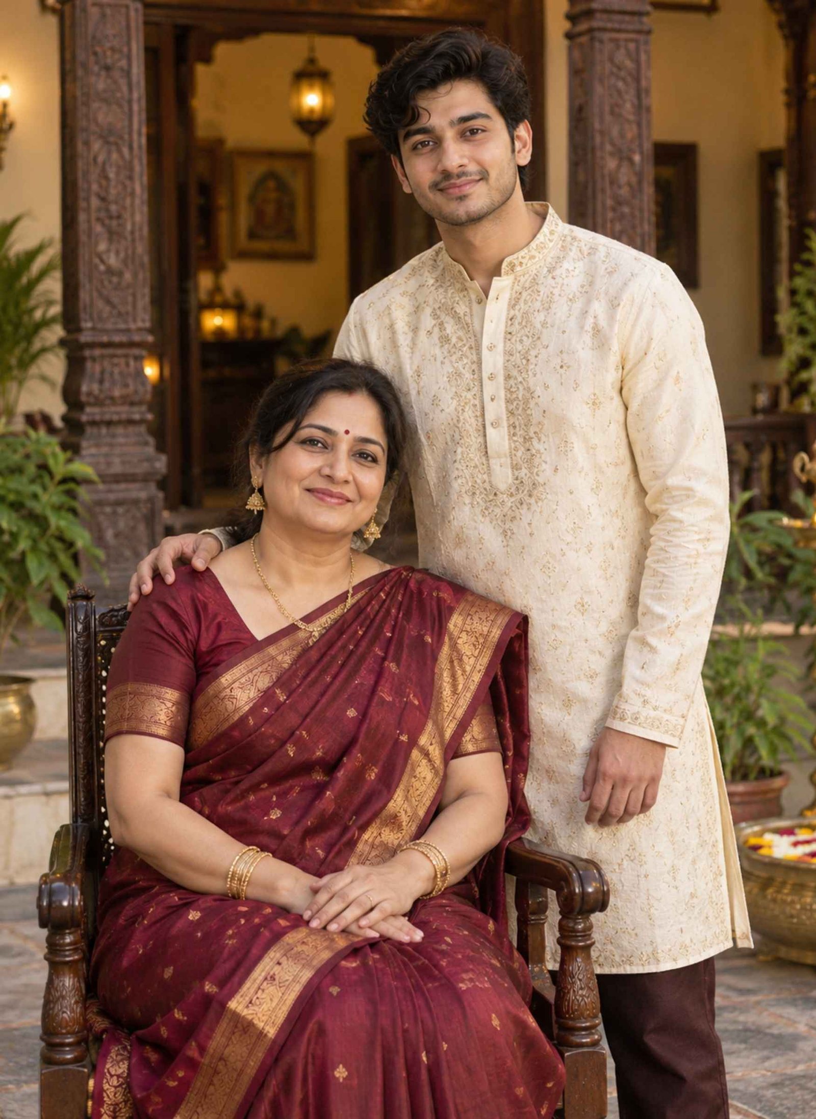 Traditional Indian Mother and Son Portrait