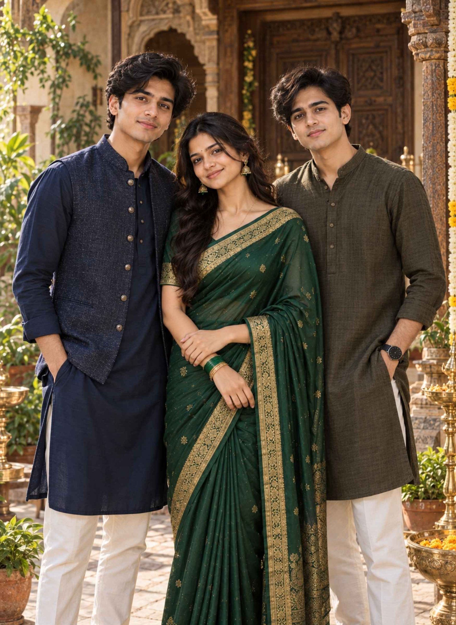 Traditional Two Brothers and One Sister Portrait