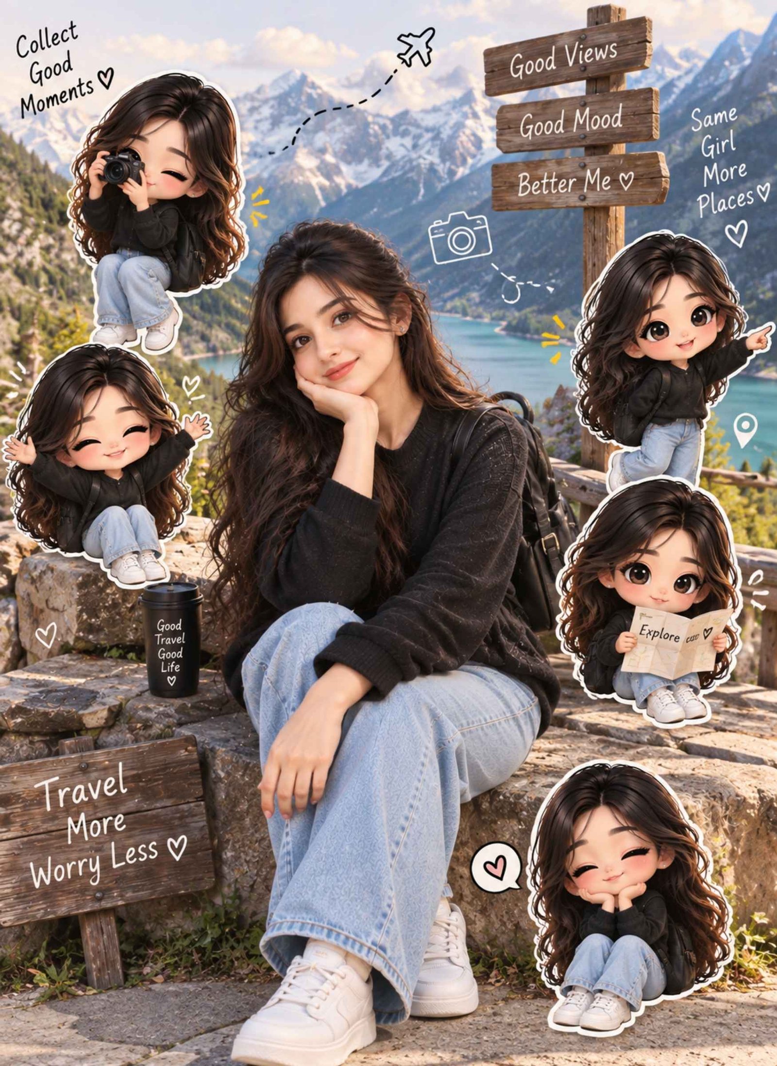 Travel & Outdoor Chibi Collage