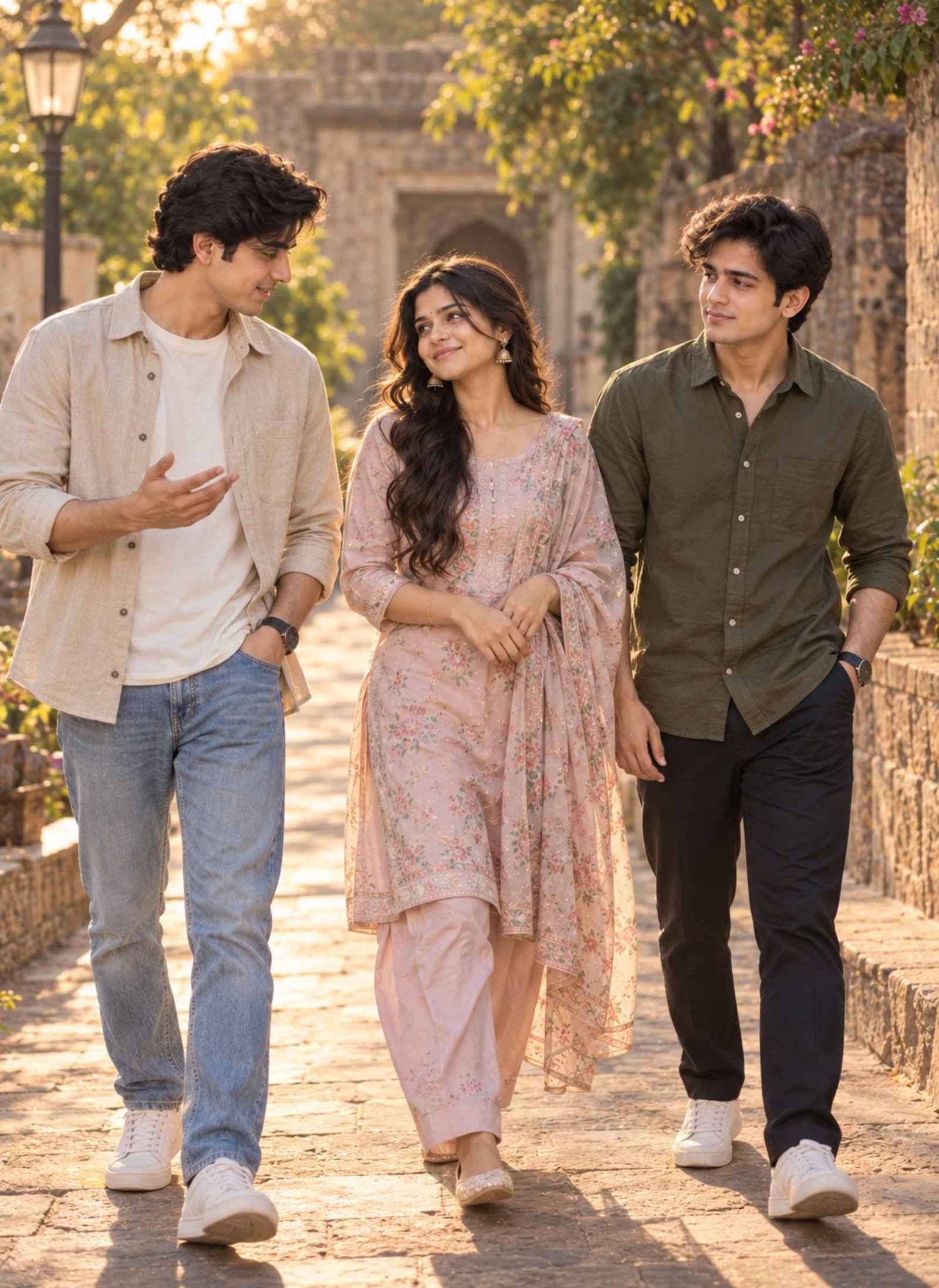 Two Brothers and Sister Walking Together