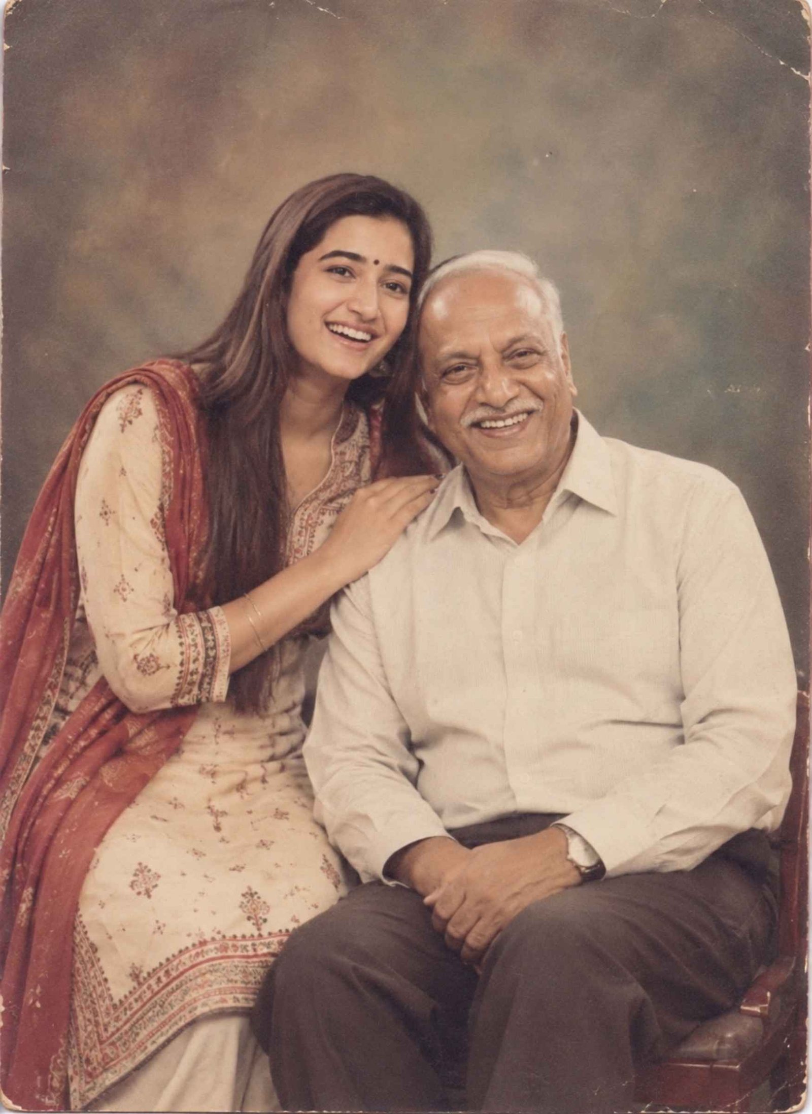 Vintage 1990s Father and Daughter Studio Photo