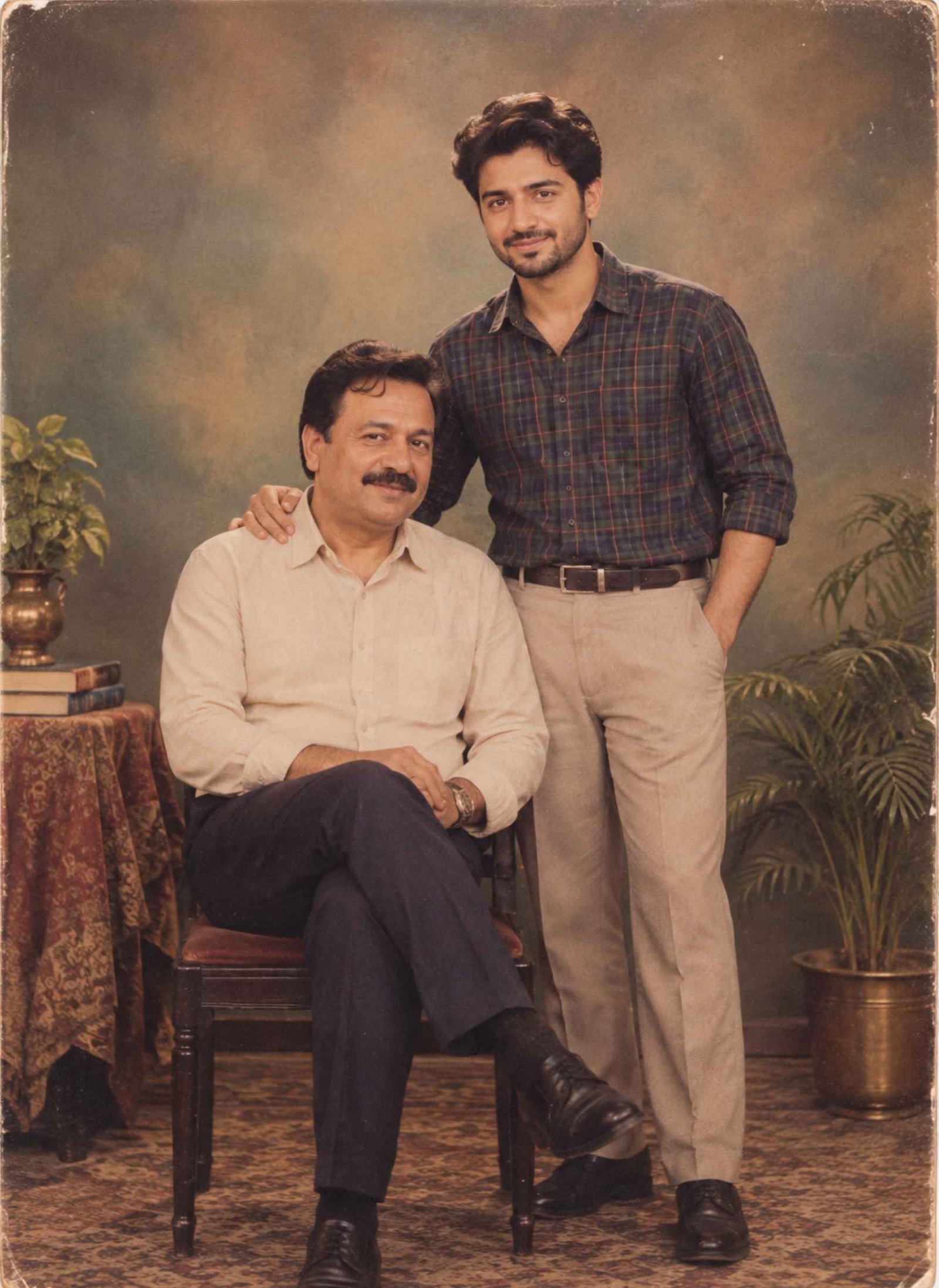 Vintage 1990s Father and Son Studio Photo